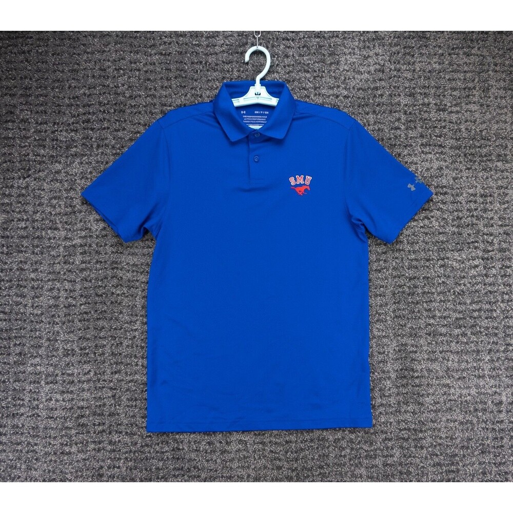 SMU Mustangs Shirt Mens Small Blue The Performance Polo Under Armour NCAA Golf